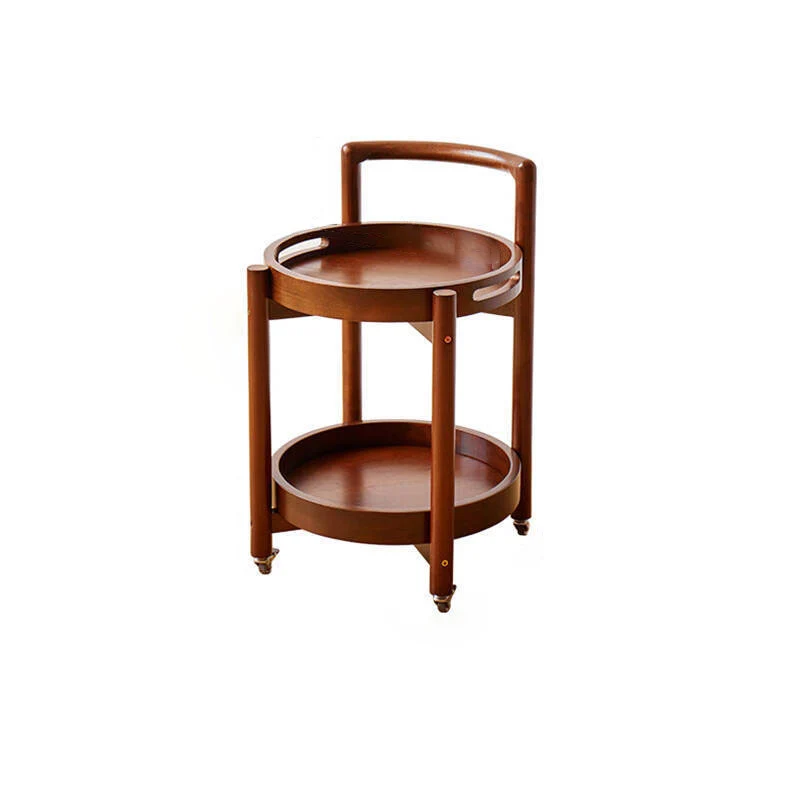 Traditional Vintage Solid Wood Curved Round Cylinder End Table With 2-Tier For Living Room