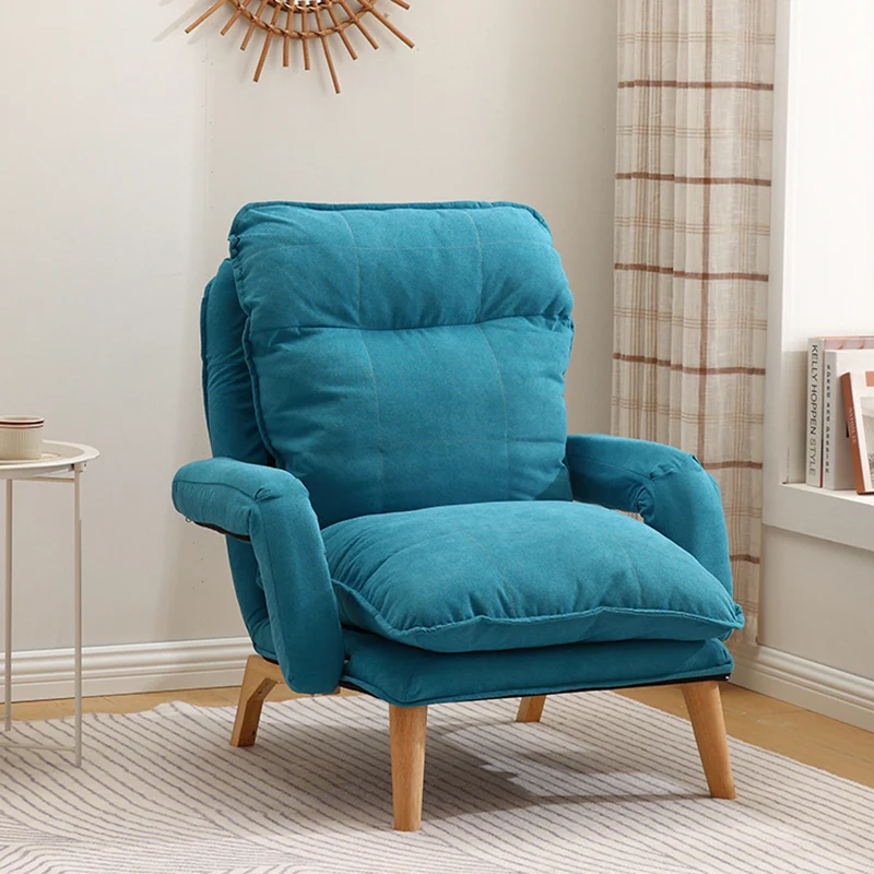 Modern Minimalist Cotton Linen Rubberwood Carbon Steel Square Accent Chair With Backrest & Armrest For Living Room