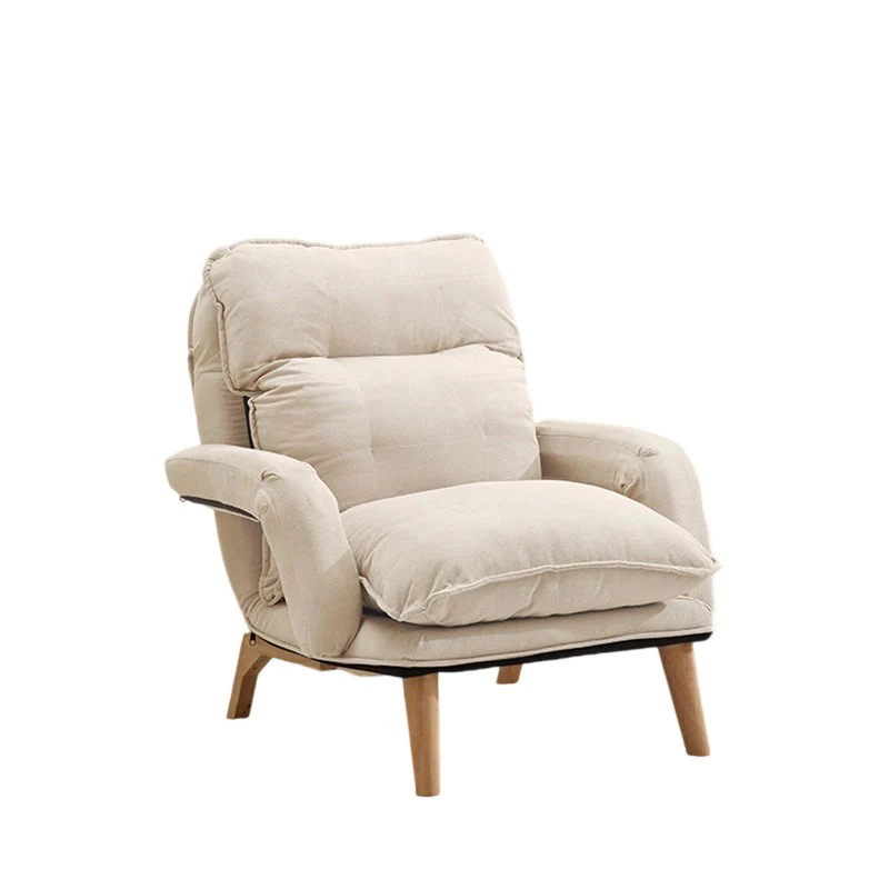 Modern Minimalist Cotton Linen Rubberwood Carbon Steel Square Accent Chair With Backrest & Armrest For Living Room
