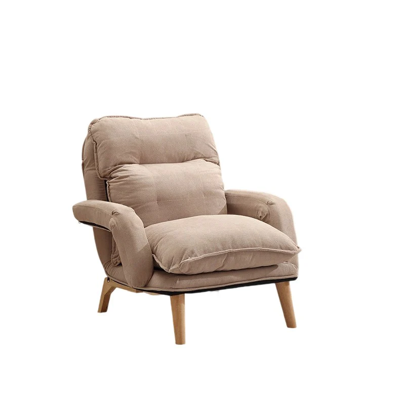 Modern Minimalist Cotton Linen Rubberwood Carbon Steel Square Accent Chair With Backrest & Armrest For Living Room