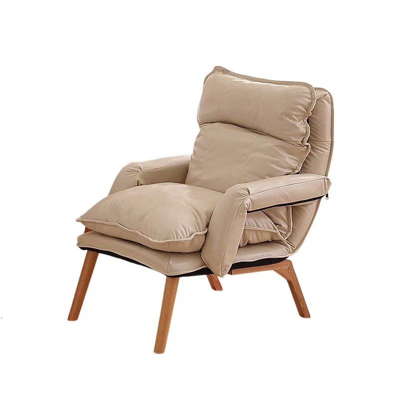 Modern Minimalist Cotton Linen Rubberwood Carbon Steel Square Accent Chair With Backrest & Armrest For Living Room