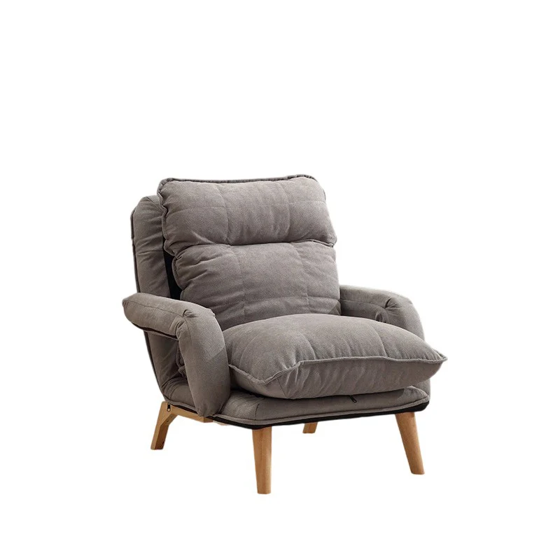 Modern Minimalist Cotton Linen Rubberwood Carbon Steel Square Accent Chair With Backrest & Armrest For Living Room