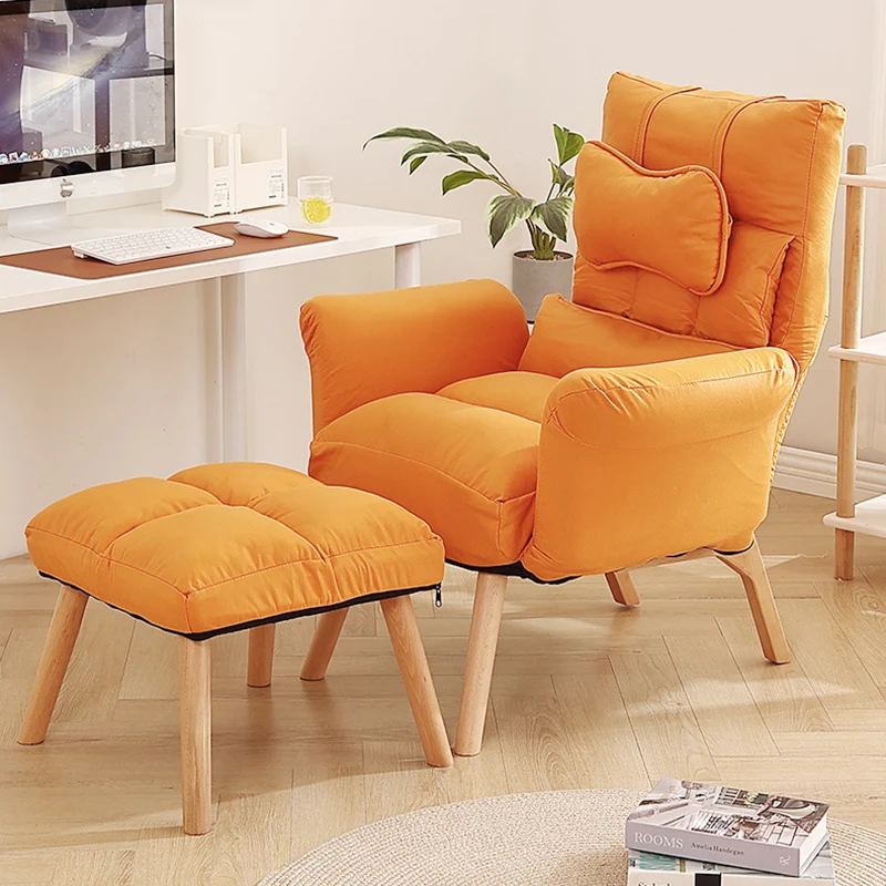 Modern Minimalist Synthetic Fabric Solid Wood Square Reclining Accent Chair With Backrest & Armrest For Living Room