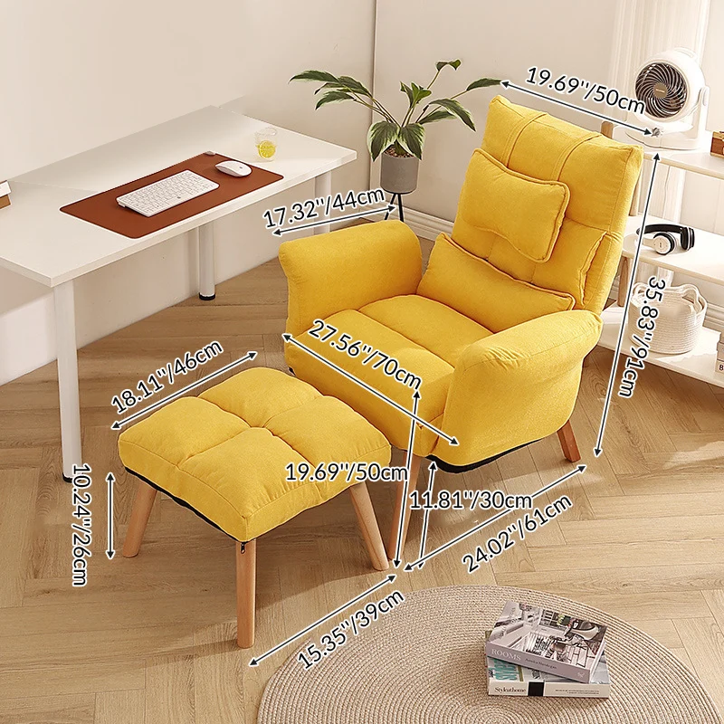 Modern Minimalist Synthetic Fabric Solid Wood Square Reclining Accent Chair With Backrest & Armrest For Living Room