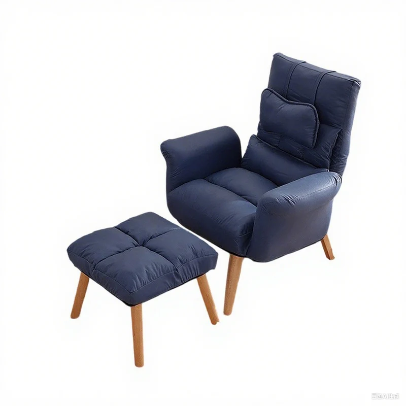 Modern Minimalist Synthetic Fabric Solid Wood Square Reclining Accent Chair With Backrest & Armrest For Living Room