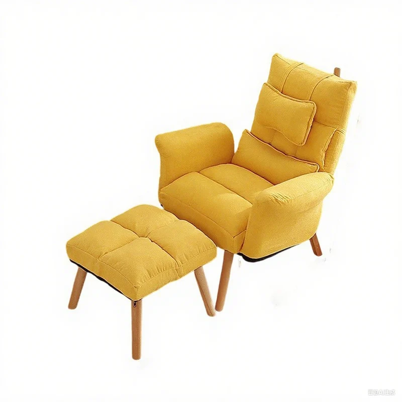 Modern Minimalist Synthetic Fabric Solid Wood Square Reclining Accent Chair With Backrest & Armrest For Living Room