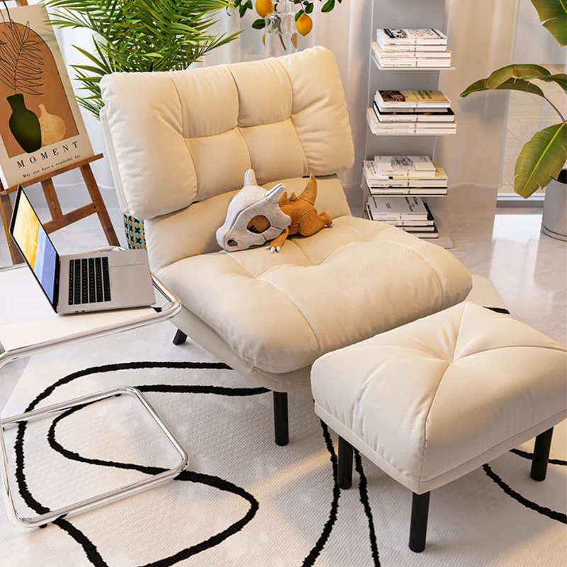 Modern Minimalist Synthetic Fabric Metal Grid Rectangle Accent Chair With Backrest For Living Room