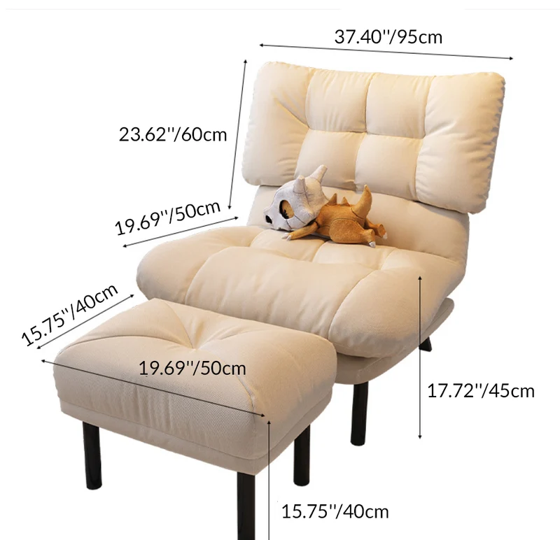Modern Minimalist Synthetic Fabric Metal Grid Rectangle Accent Chair With Backrest For Living Room