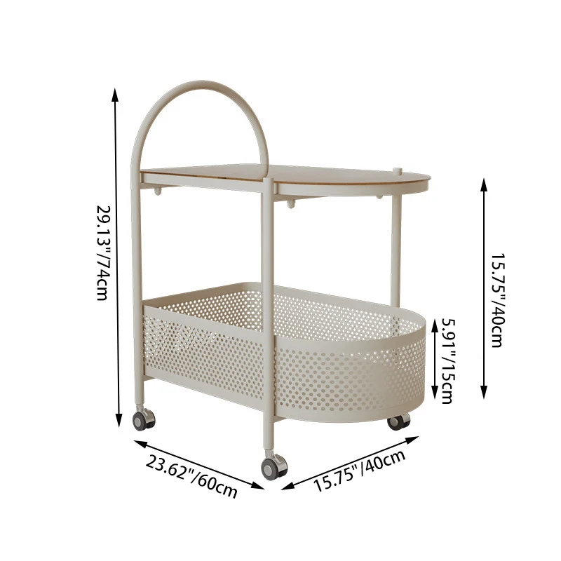 Contemporary Scandinavian Glass Iron Arched Mobile Side Table With 2-Tier For Living Room