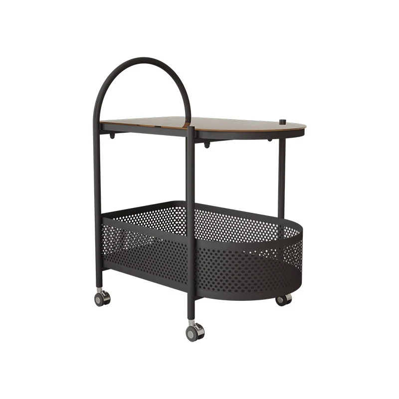 Contemporary Scandinavian Glass Iron Arched Mobile Side Table With 2-Tier For Living Room