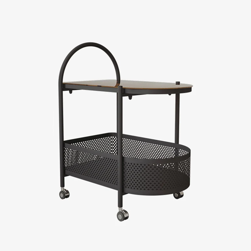 Contemporary Scandinavian Glass Iron Arched Mobile Side Table With 2-Tier For Living Room