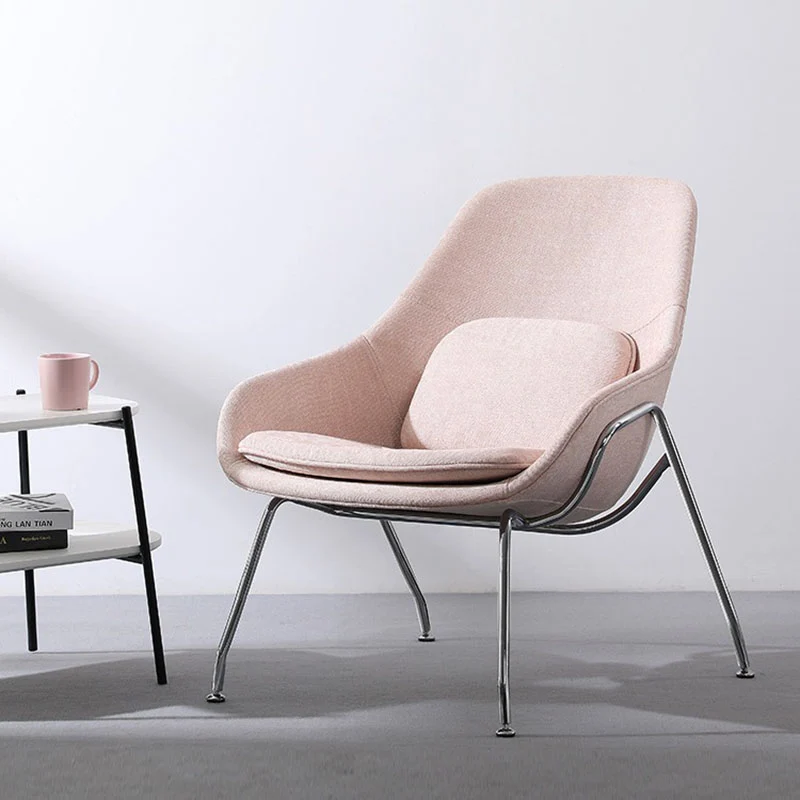 Contemporary Scandinavian Fabric Iron Curved Square Accent Chair With Backrest For Living Room