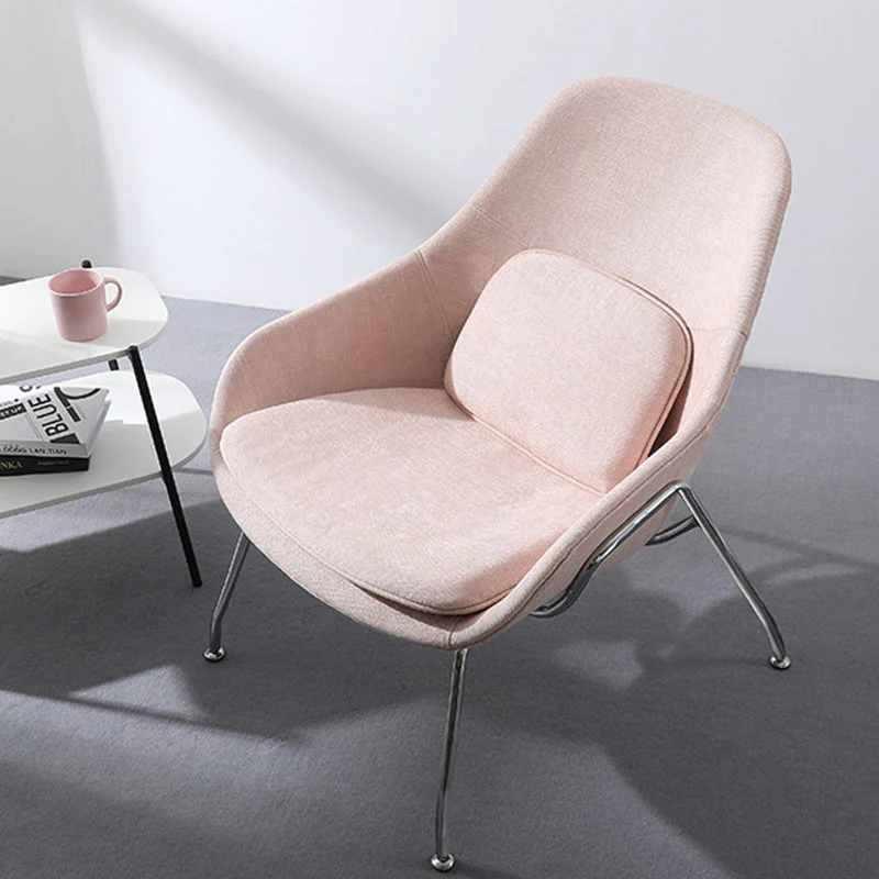 Contemporary Scandinavian Fabric Iron Curved Square Accent Chair With Backrest For Living Room