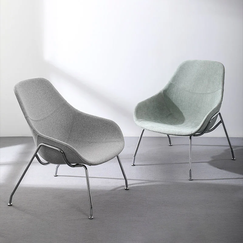 Contemporary Scandinavian Fabric Iron Curved Square Accent Chair With Backrest For Living Room