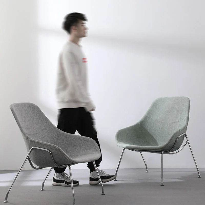Contemporary Scandinavian Fabric Iron Curved Square Accent Chair With Backrest For Living Room
