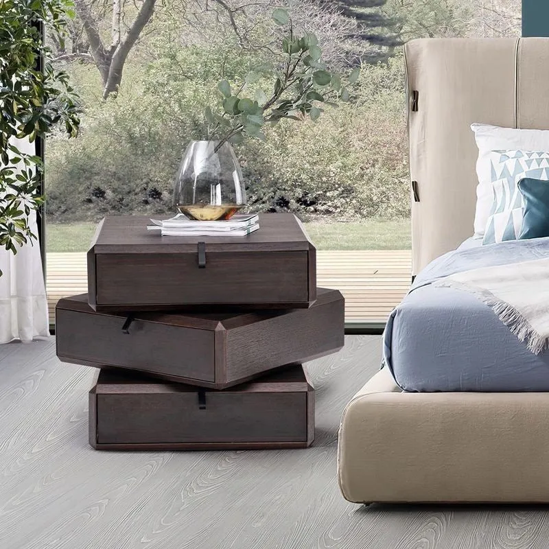Traditional Vintage HDF Cube Rotating 3-Tier Storage Drawers For Bedroom