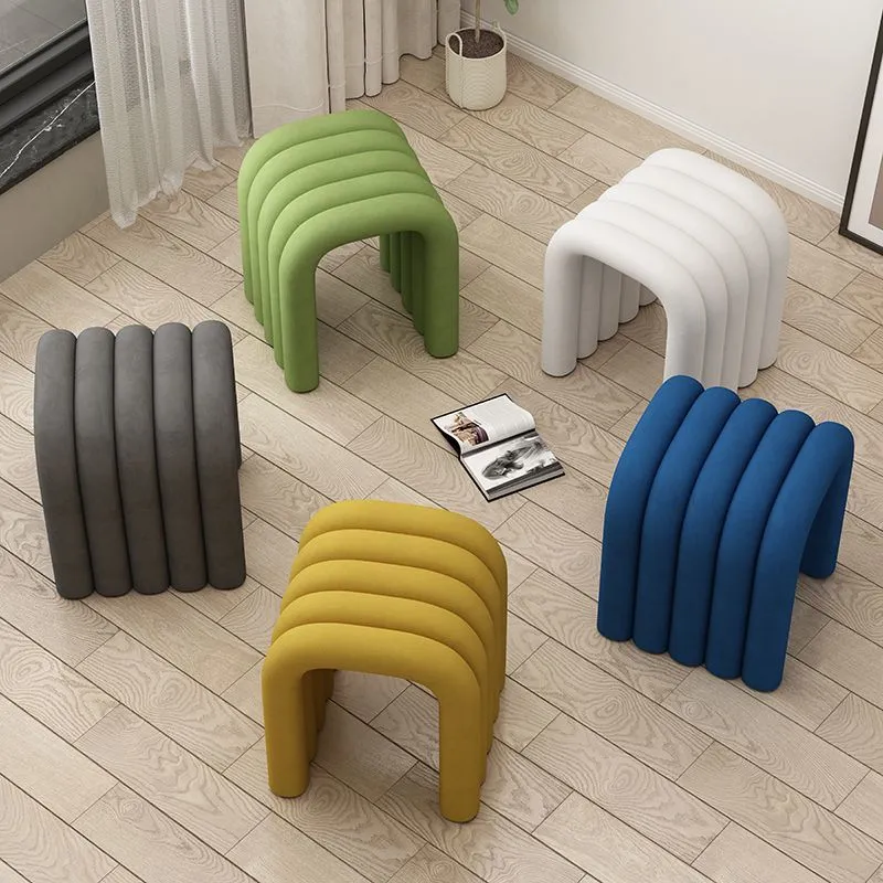 Contemporary Creative Arc Carbon Steel Velvet Sponge Low Stool Backless Armless For Living Room