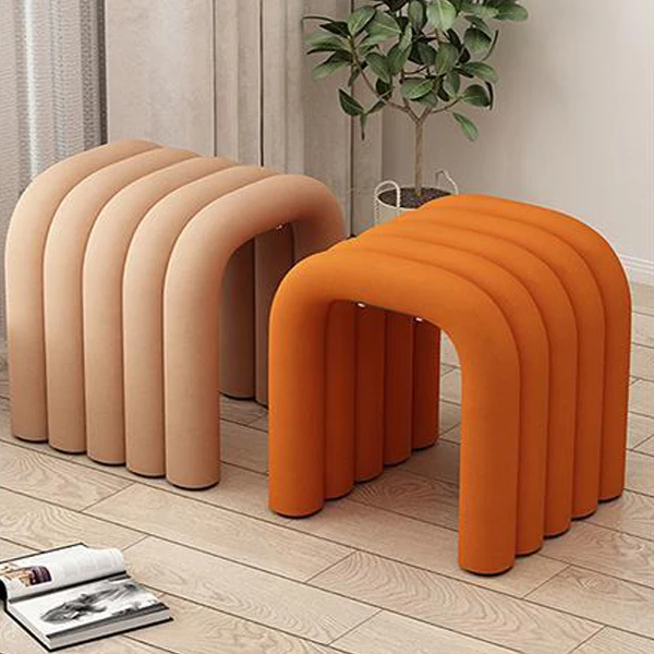 Contemporary Creative Arc Carbon Steel Velvet Sponge Low Stool Backless Armless For Living Room