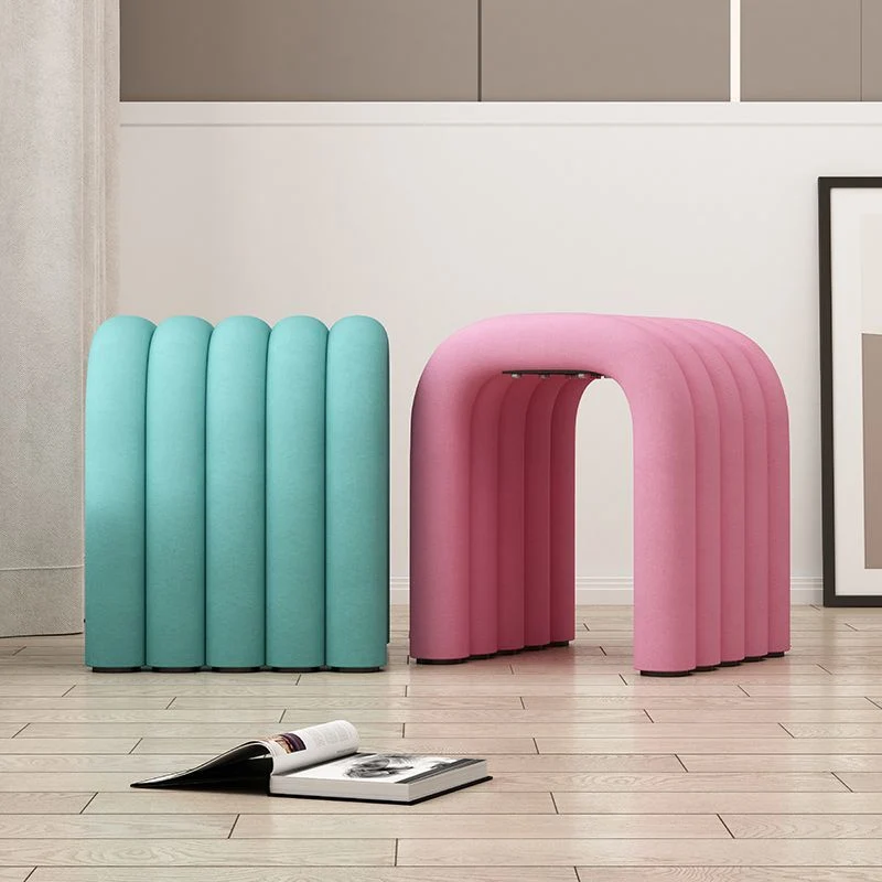 Contemporary Creative Arc Carbon Steel Velvet Sponge Low Stool Backless Armless For Living Room
