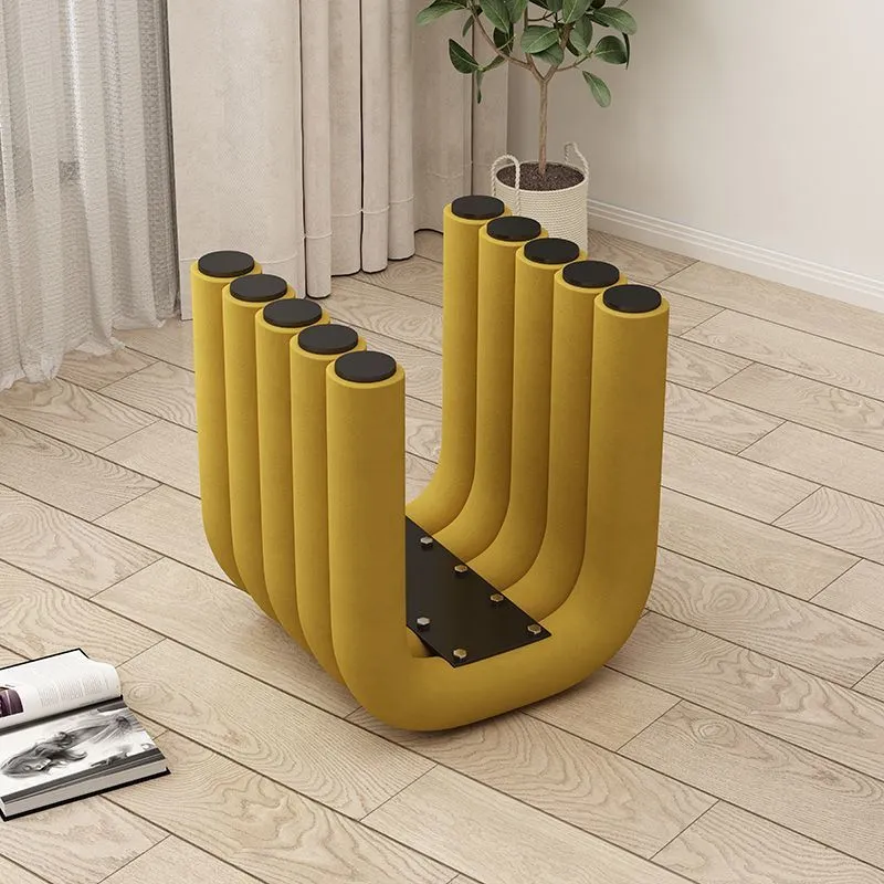 Contemporary Creative Arc Carbon Steel Velvet Sponge Low Stool Backless Armless For Living Room