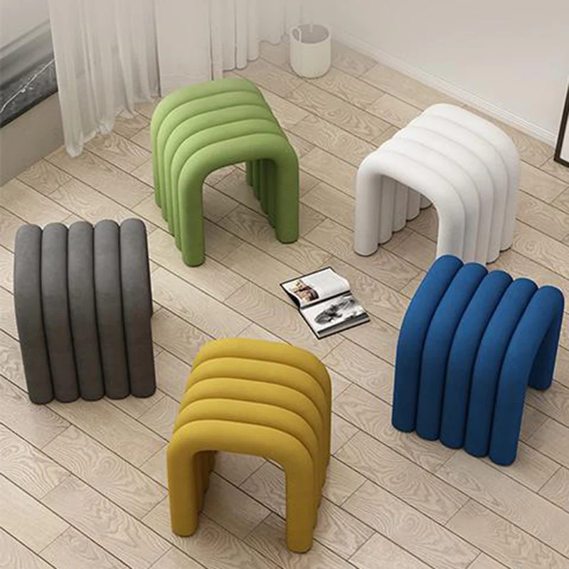 Contemporary Creative Arc Carbon Steel Velvet Sponge Low Stool Backless Armless For Living Room