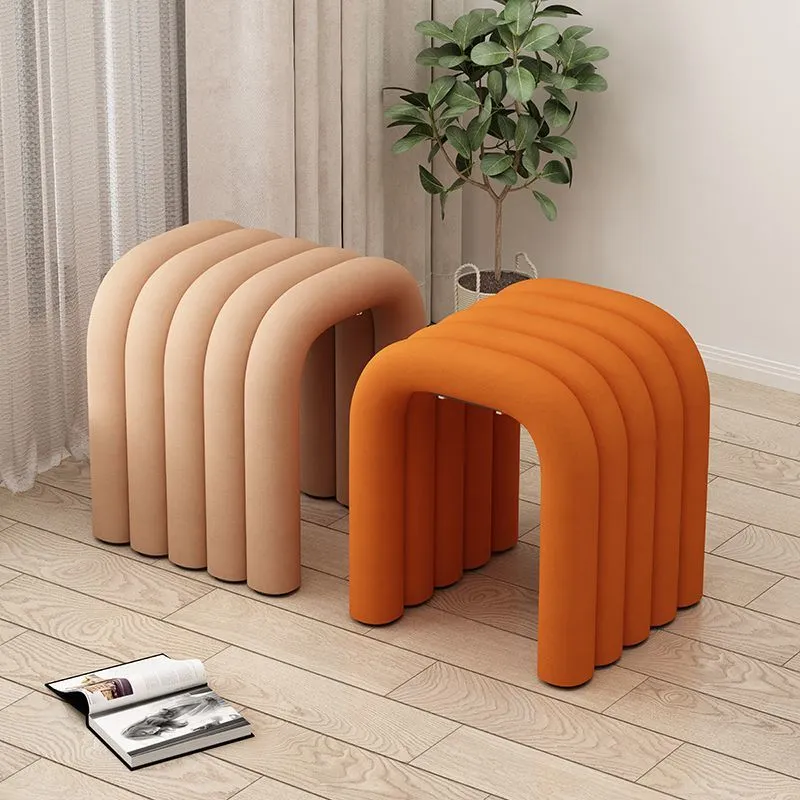 Contemporary Creative Arc Carbon Steel Velvet Sponge Low Stool Backless Armless For Living Room