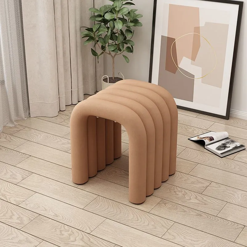 Contemporary Creative Arc Carbon Steel Velvet Sponge Low Stool Backless Armless For Living Room