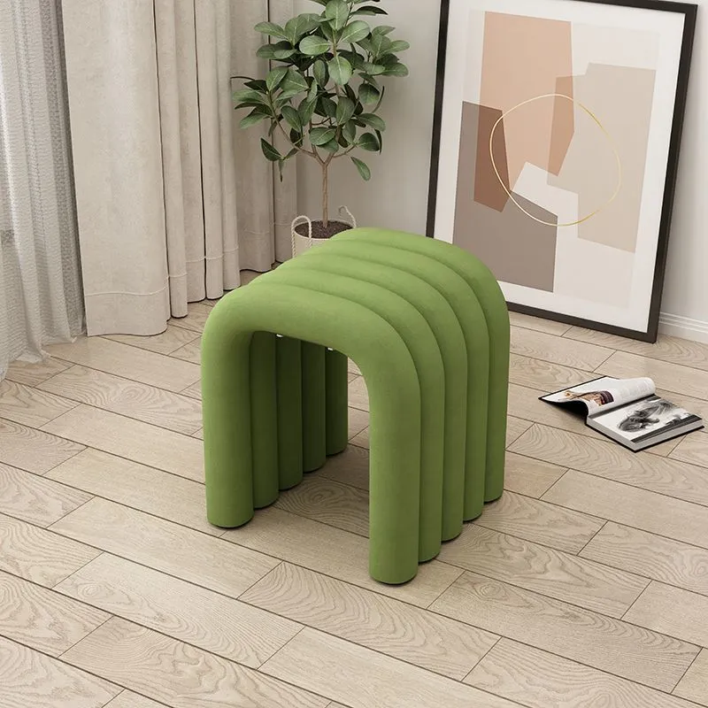 Contemporary Creative Arc Carbon Steel Velvet Sponge Low Stool Backless Armless For Living Room