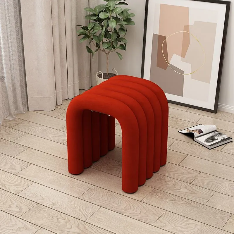 Contemporary Creative Arc Carbon Steel Velvet Sponge Low Stool Backless Armless For Living Room