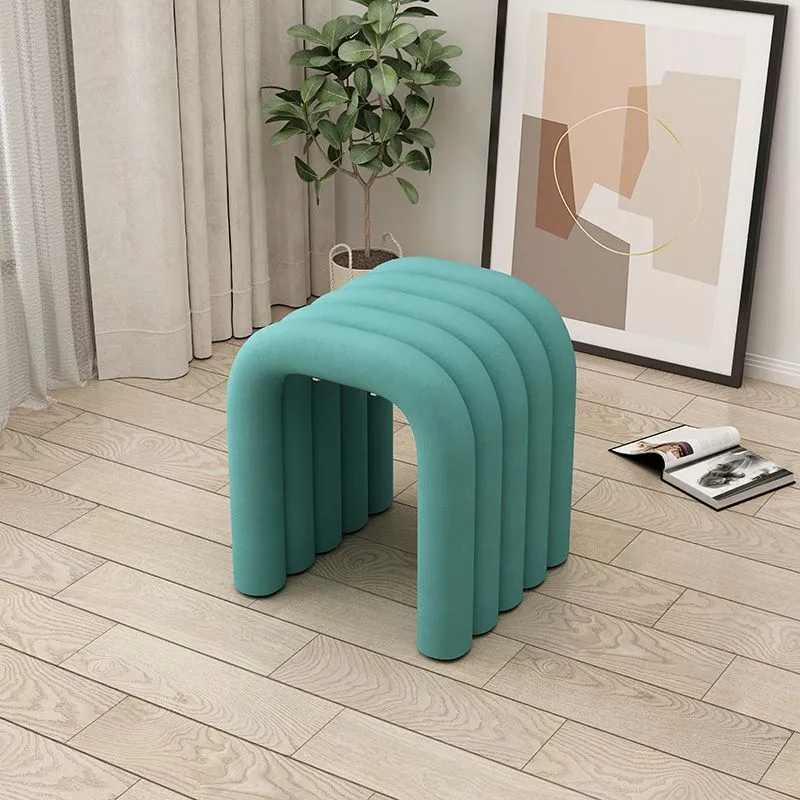 Contemporary Creative Arc Carbon Steel Velvet Sponge Low Stool Backless Armless For Living Room
