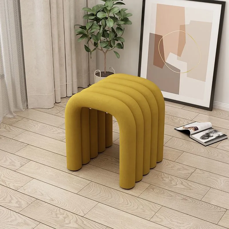 Contemporary Creative Arc Carbon Steel Velvet Sponge Low Stool Backless Armless For Living Room