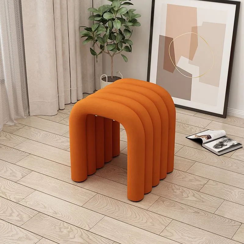 Contemporary Creative Arc Carbon Steel Velvet Sponge Low Stool Backless Armless For Living Room