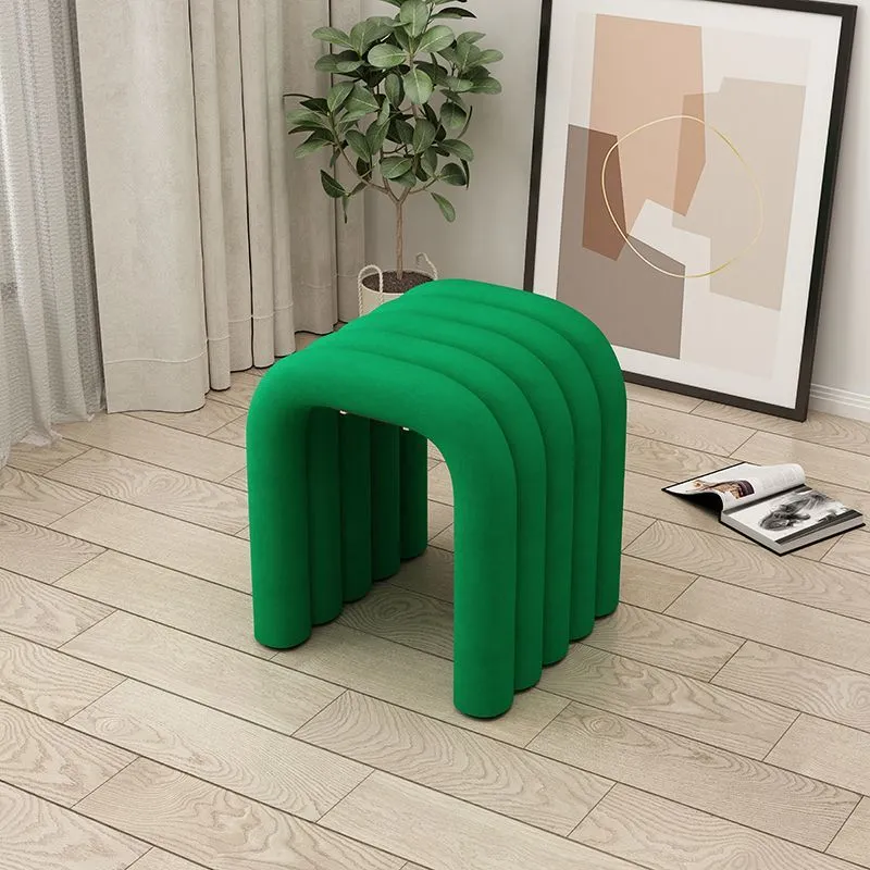 Contemporary Creative Arc Carbon Steel Velvet Sponge Low Stool Backless Armless For Living Room