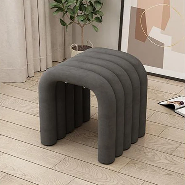 Contemporary Creative Arc Carbon Steel Velvet Sponge Low Stool Backless Armless For Living Room