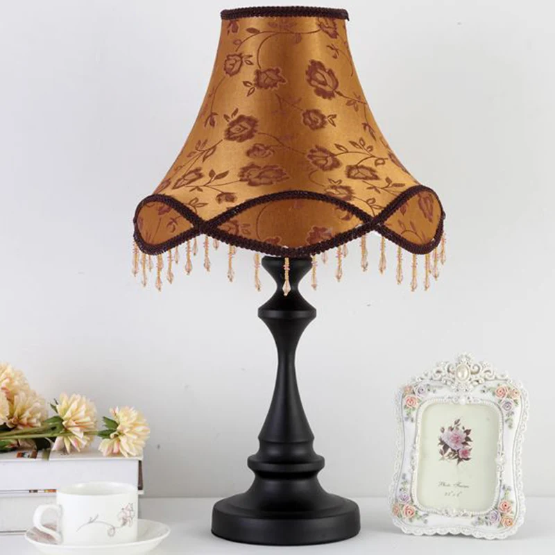 Modern Shabby Chic Flower Pattern Lace Fabric Tassel Round Shade 1-Light Table Lamp For Bedroom