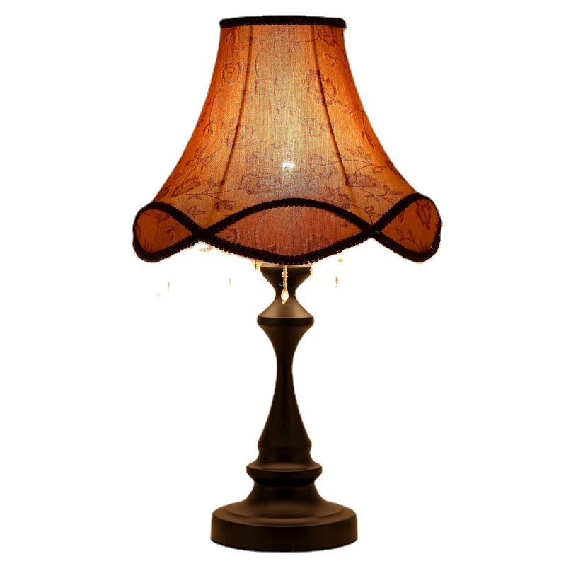Modern Shabby Chic Flower Pattern Lace Fabric Tassel Round Shade 1-Light Table Lamp For Bedroom