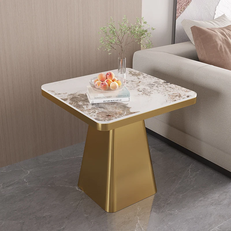 Modern Minimalist Sintered Stone Carbon Steel Square End Table 1-Tier For Bedroom & Living Room