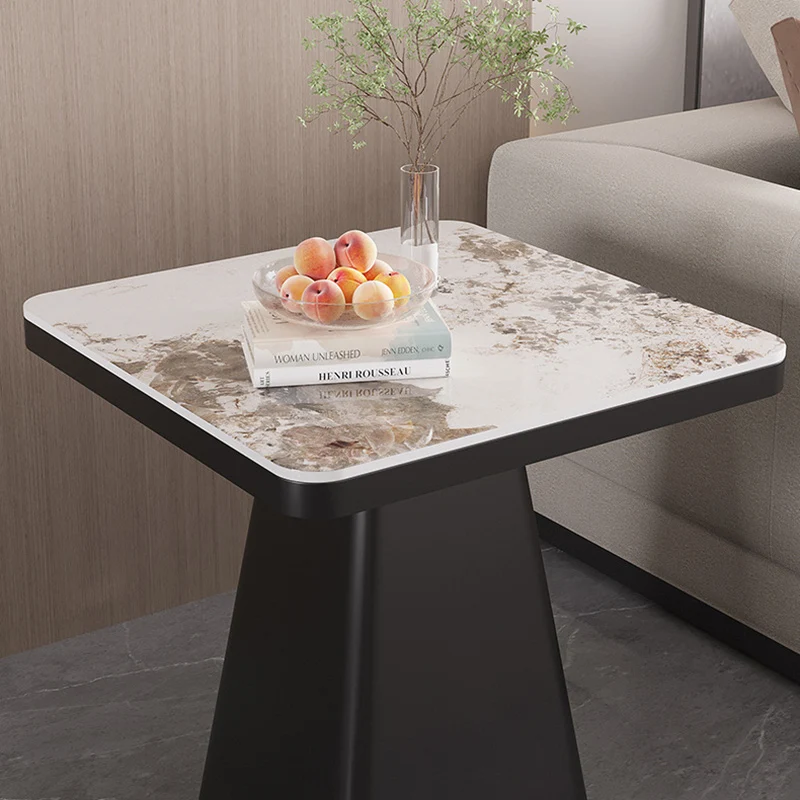 Modern Minimalist Sintered Stone Carbon Steel Square End Table 1-Tier For Bedroom & Living Room