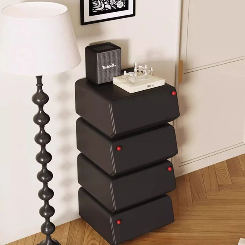 Traditional French Faux Leather Pine Wood Metal Square Nightstand With 4-Drawers For Bedroom