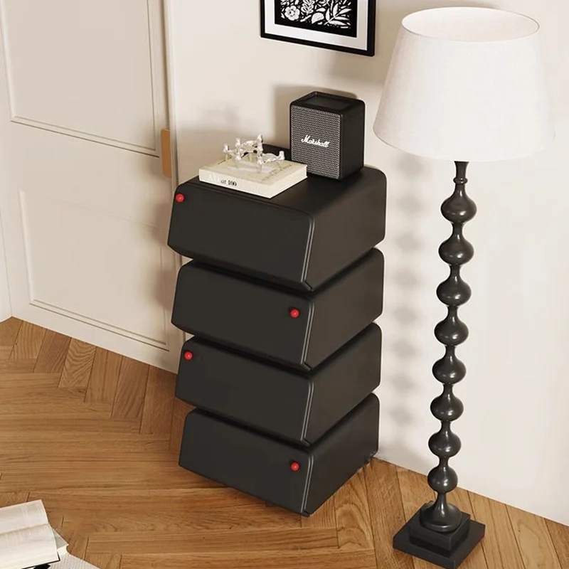 Traditional French Faux Leather Pine Wood Metal Square Nightstand With 4-Drawers For Bedroom