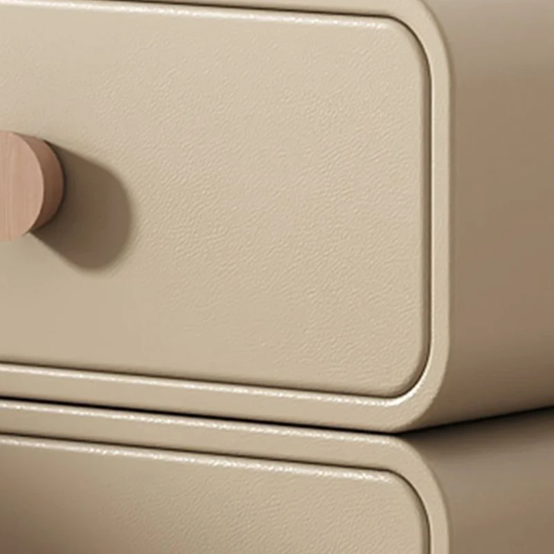 Modern Minimalist Microfiber Leather Plywood MDF Rounded Nightstand With 2-Drawers For Bedroom