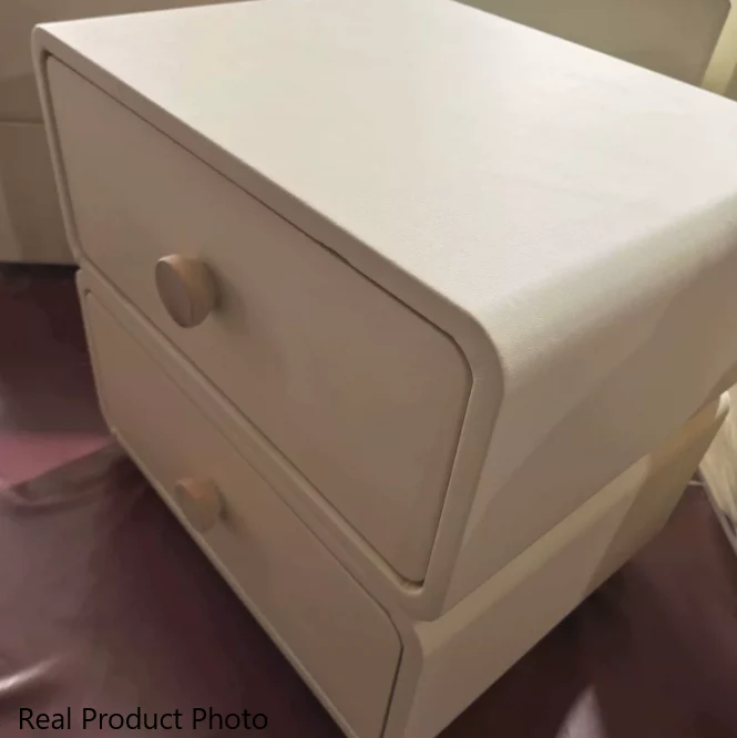 Modern Minimalist Microfiber Leather Plywood MDF Rounded Nightstand With 2-Drawers For Bedroom