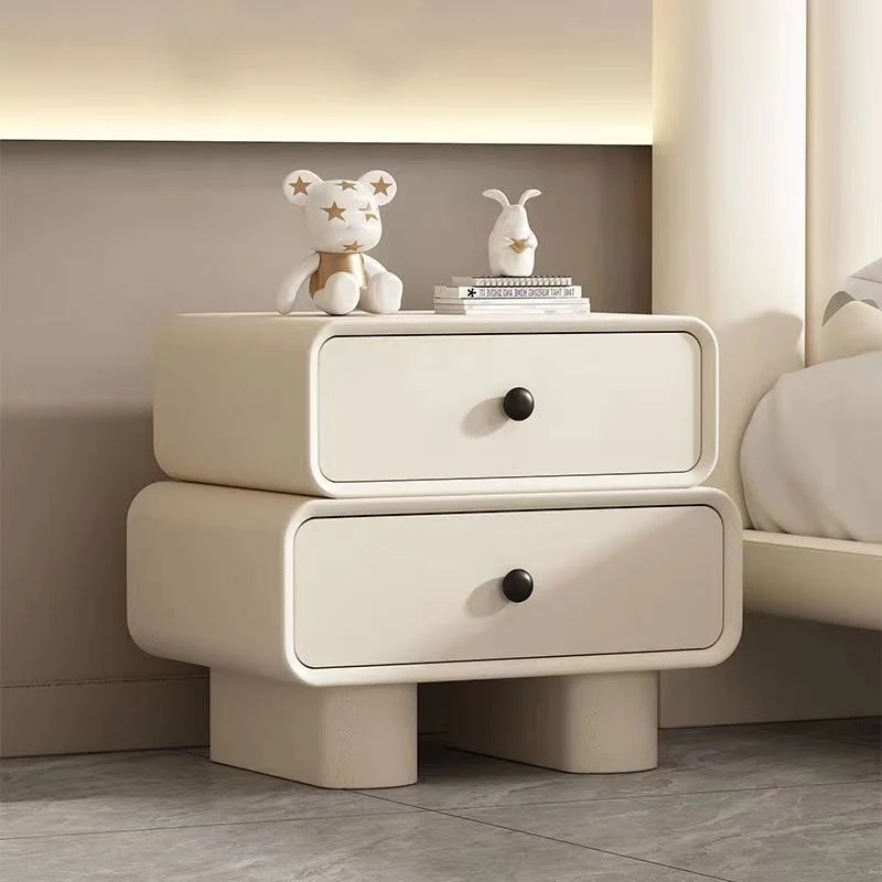 Modern Minimalist Microfiber Leather Pine Plywood MDF Stacked Cylinder Nightstand With 2 Drawers For Bedroom
