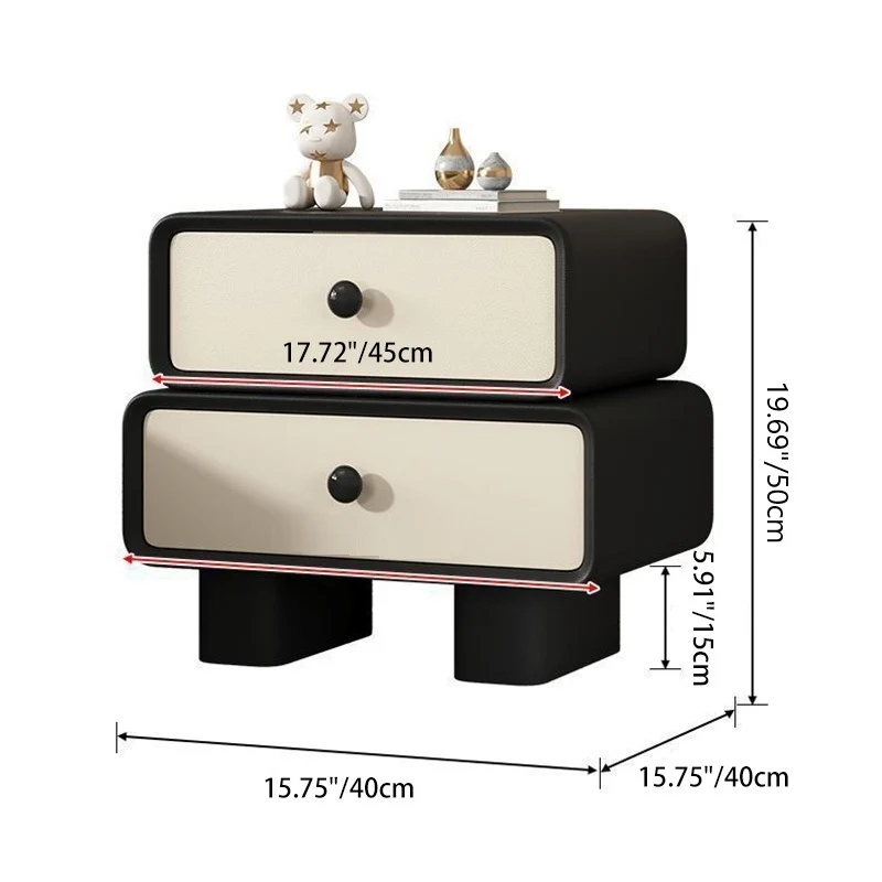 Modern Minimalist Microfiber Leather Pine Plywood MDF Stacked Cylinder Nightstand With 2 Drawers For Bedroom