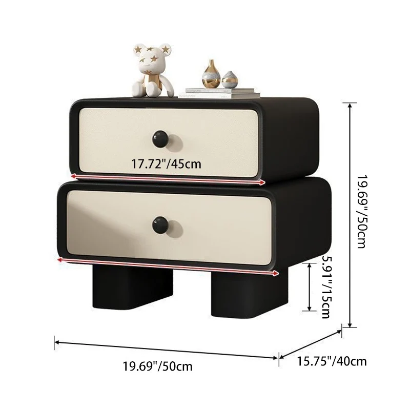 Modern Minimalist Microfiber Leather Pine Plywood MDF Stacked Cylinder Nightstand With 2 Drawers For Bedroom