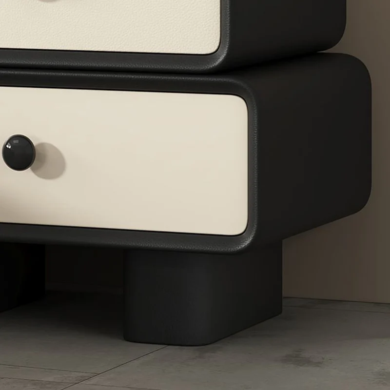 Modern Minimalist Microfiber Leather Pine Plywood MDF Stacked Cylinder Nightstand With 2 Drawers For Bedroom