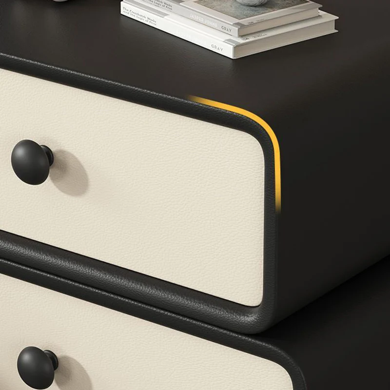 Modern Minimalist Microfiber Leather Pine Plywood MDF Stacked Cylinder Nightstand With 2 Drawers For Bedroom