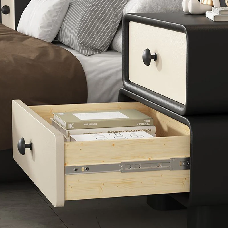 Modern Minimalist Microfiber Leather Pine Plywood MDF Stacked Cylinder Nightstand With 2 Drawers For Bedroom