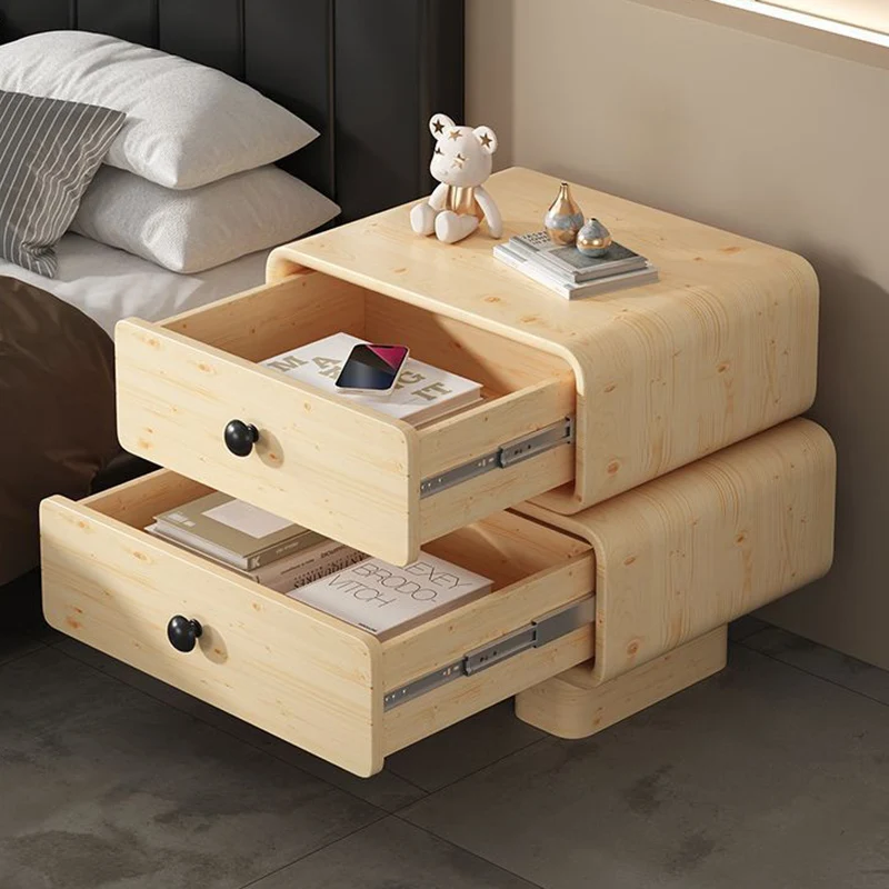 Modern Minimalist Microfiber Leather Pine Plywood MDF Stacked Cylinder Nightstand With 2 Drawers For Bedroom