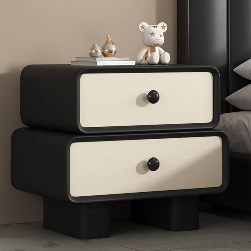 Modern Minimalist Microfiber Leather Pine Plywood MDF Stacked Cylinder Nightstand With 2 Drawers For Bedroom